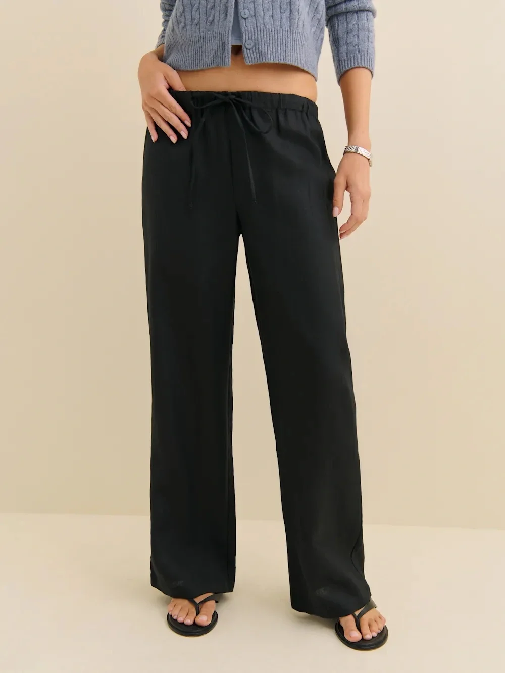 Reformation Olina Linen Pant in Black